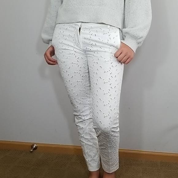 Monocrom Eyelet White Straight Leg Dress Pants - Picture 1 of 13